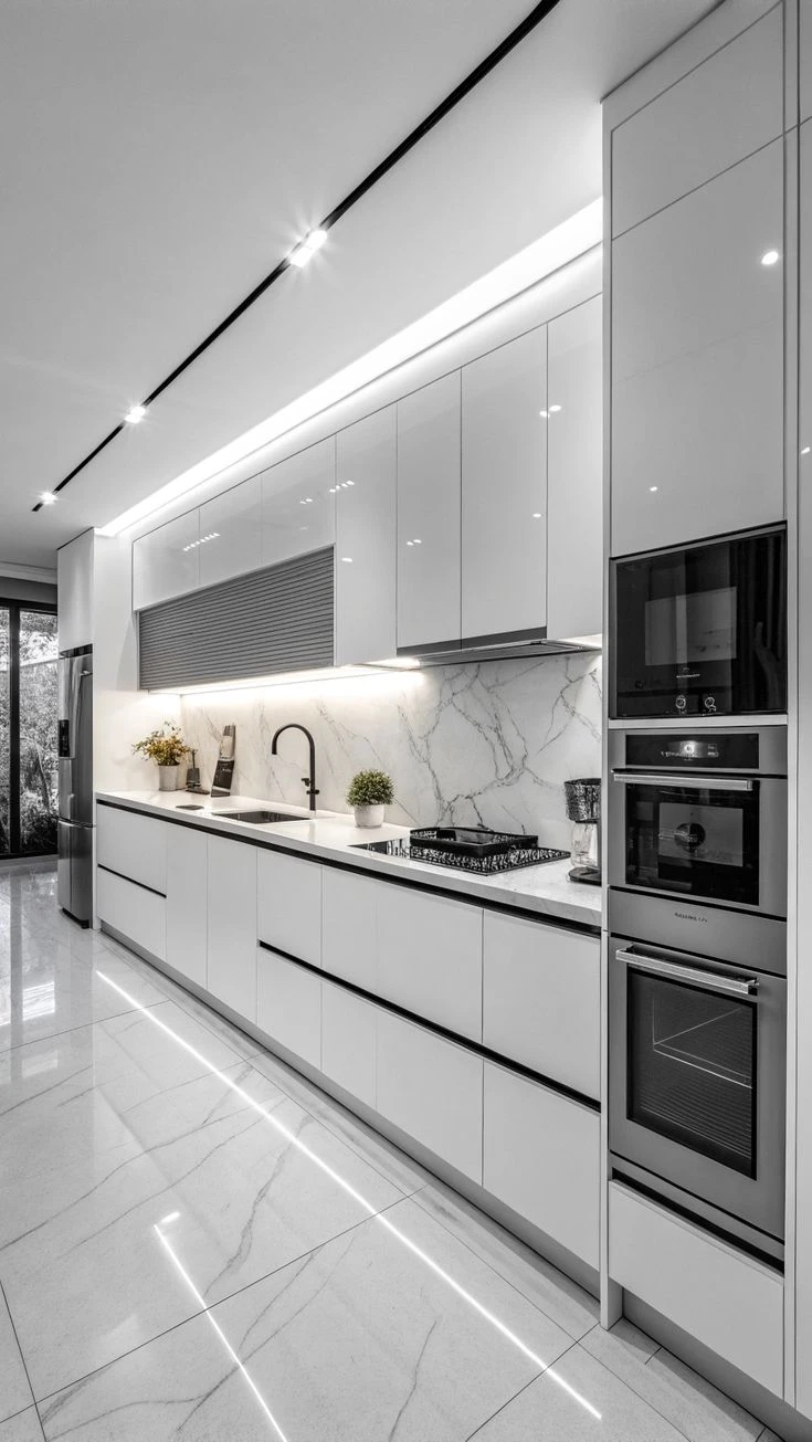 Beyaz parlak modern mutfak